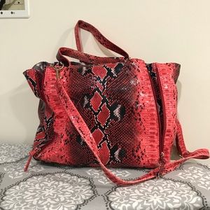 Red Faux Snakeskin Tote